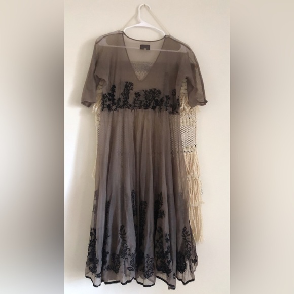 Biya Johnny Was Sheer Embroidered Dress Brown Black Size Small - Picture 5 of 7